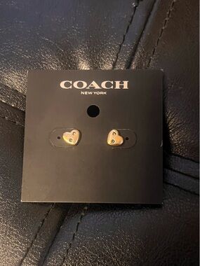 Coach Gold Heart Stud Earrings with Crystal Accent